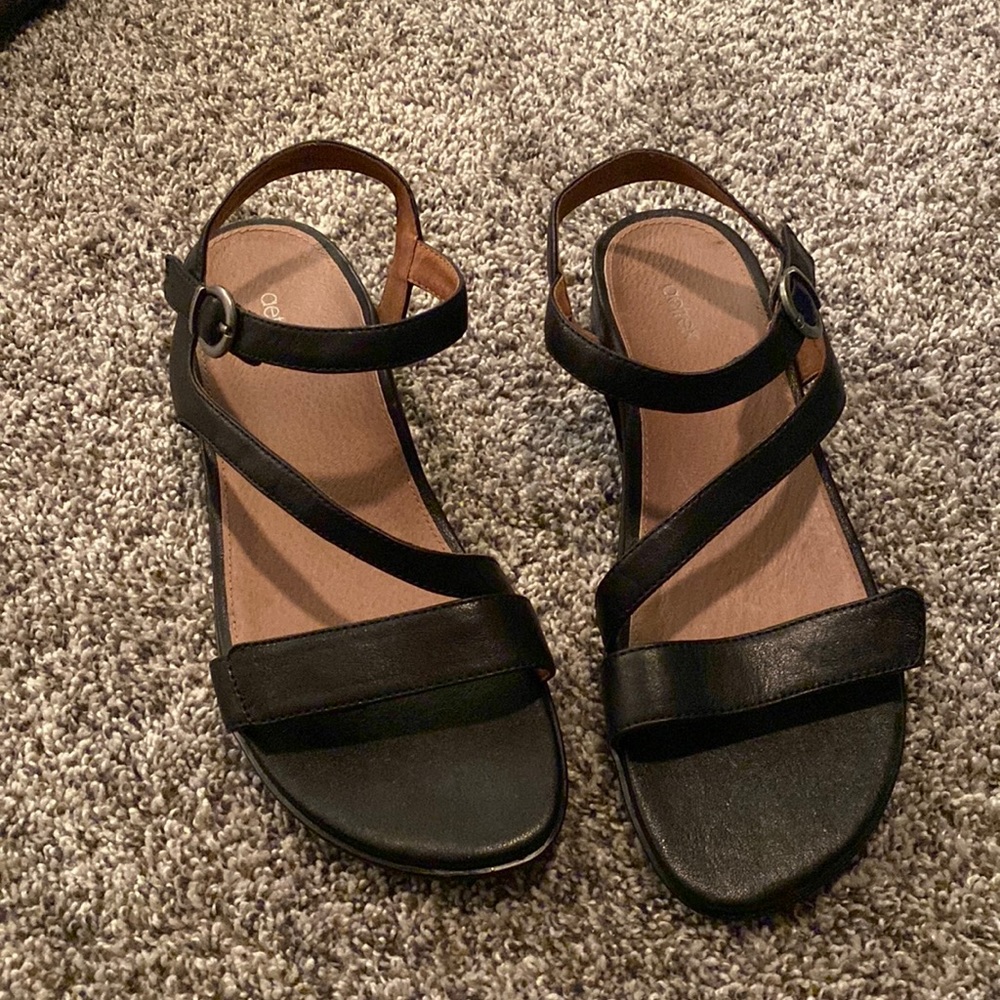 Aetrex Tia Adjustable Quarter Strap Sandal Black Size 41